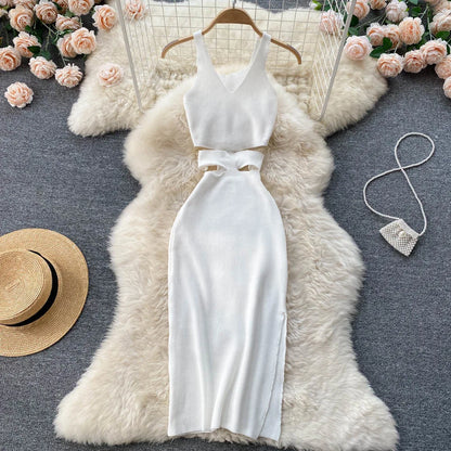 YuooMuoo Women Knitted Bodycon Dress with Cut Out Waist