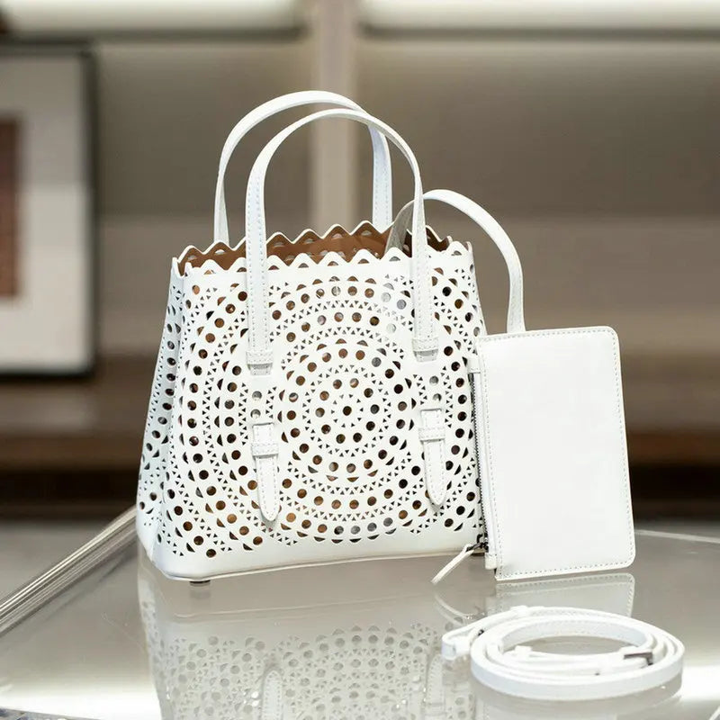 Mini Cowhide Shoulder Handbag Genuine Leather Bucket Bag