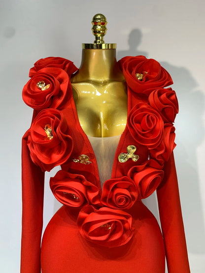 3D Flower Sleeveless Bodycon Bandage Dress Women