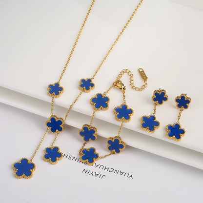 18k Gold-Plated Five-Leaf Flower Jewelry Set