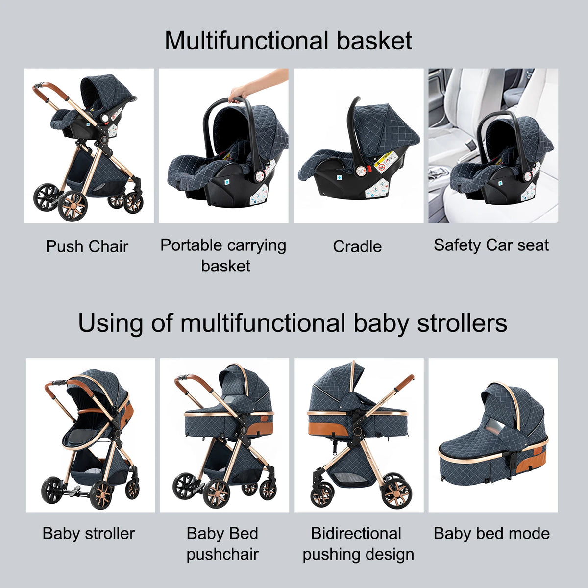 Lightweight 3 in 1 Baby Stroller Travel System