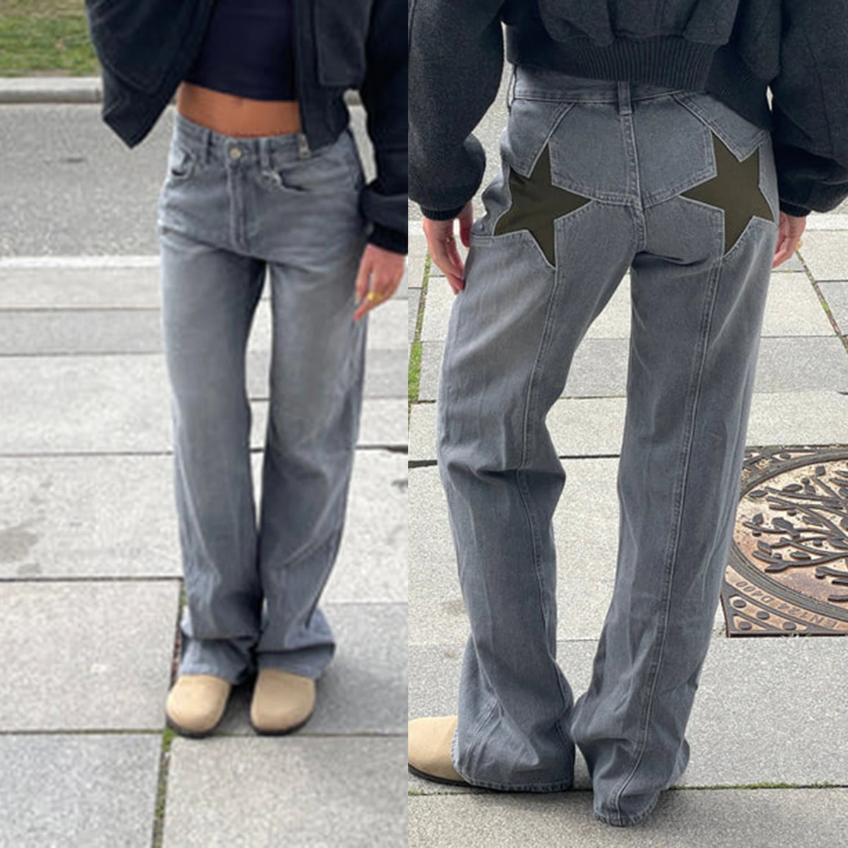 Women's Vintage Star Pattern Loose Denim Jeans