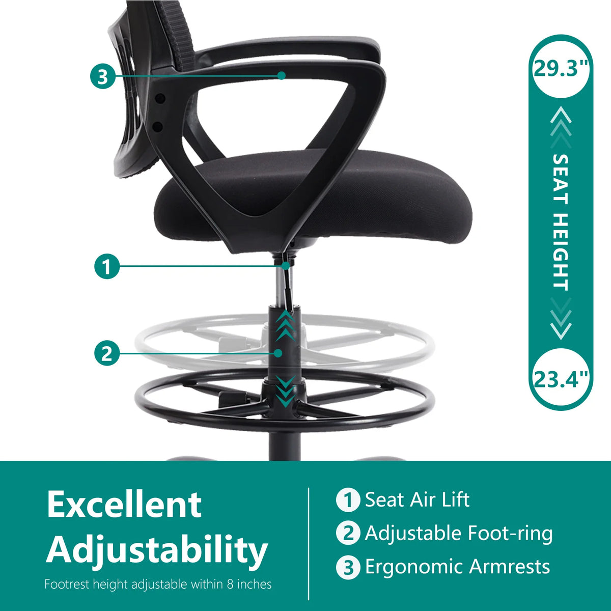 JHK Ergonomic Mesh Backrest Office Chair Adjustable Height