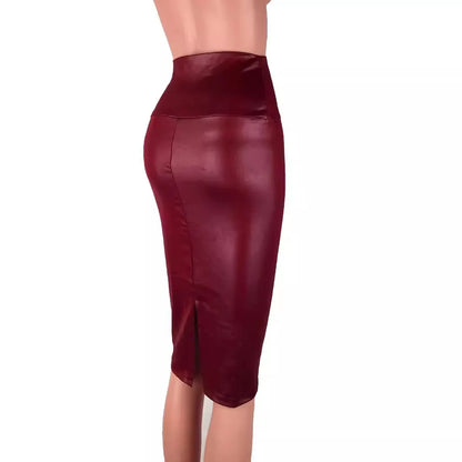 Matte PU Leather High-Waist Bodycon Pencil Skirt