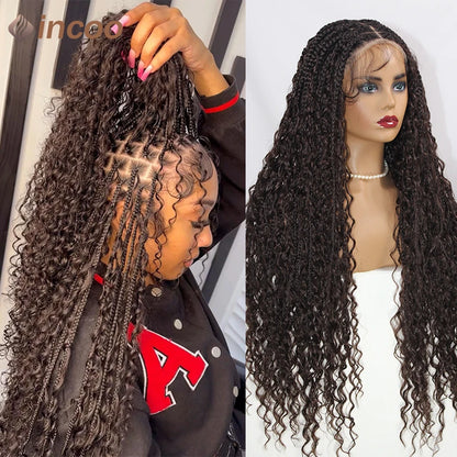 Boho Box Braided Curly Hair Full Lace Wig Burgundy