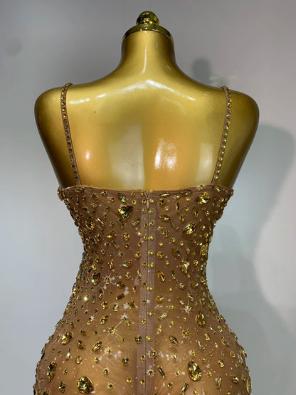 Luxury Rhinestone Mesh Bodycon Dress for Women
