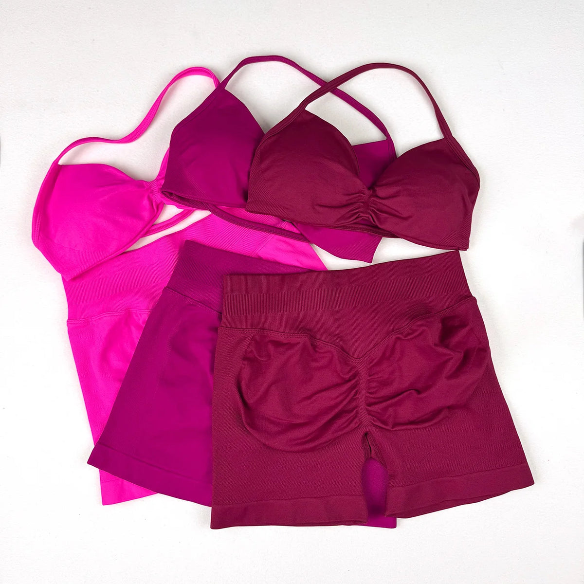Seamless Strappy Yoga Bra and Scrunch Butt Shorts Set