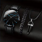Men's Quartz Watch Set with Leather Band and Accessories