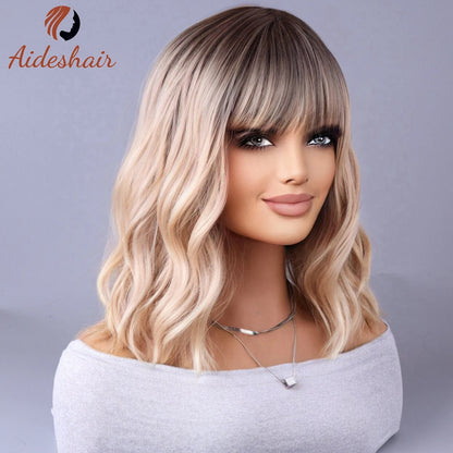 Light Gray Synthetic Wig with Fringe for Daily Use