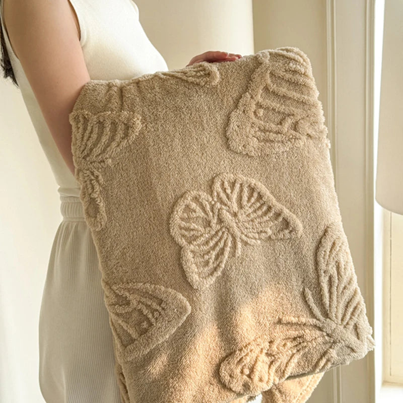 Coral Fleece Autumn Blanket with 3D Butterflies