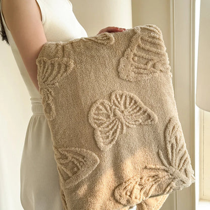 Coral Fleece Autumn Blanket with 3D Butterflies