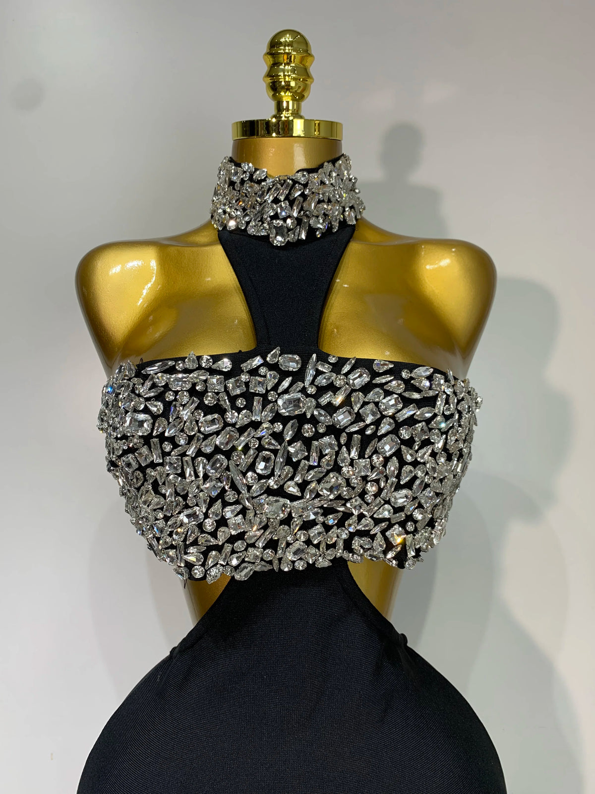 Black Bodycon Bandage Dress with Sparkly Crystals