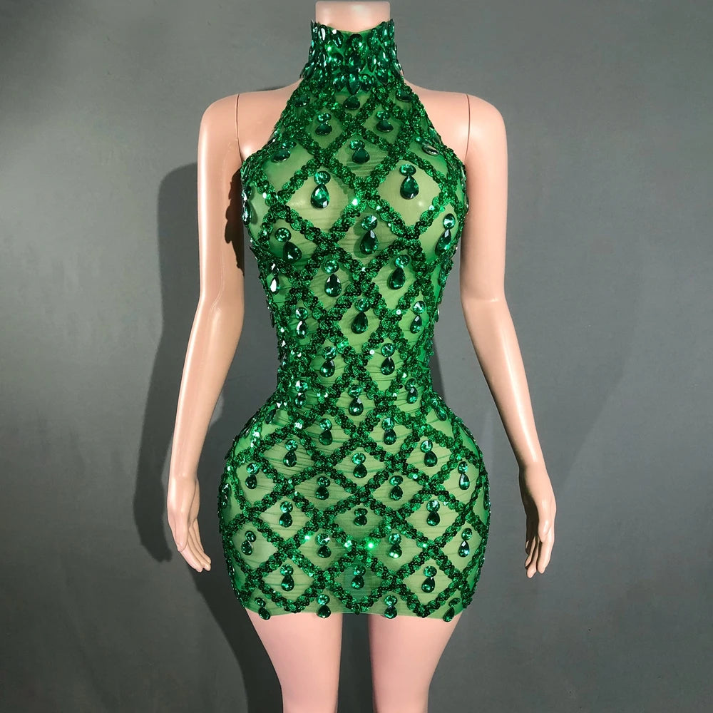 Sparkly Rhinestones Sleeveless Evening Dress for Women
