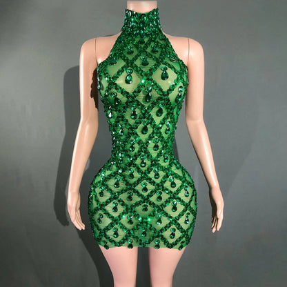 Sparkly Rhinestones Sleeveless Evening Dress for Women