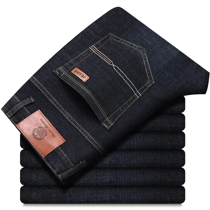 Men's Casual Straight Stretch Jeans Blue Black Denim