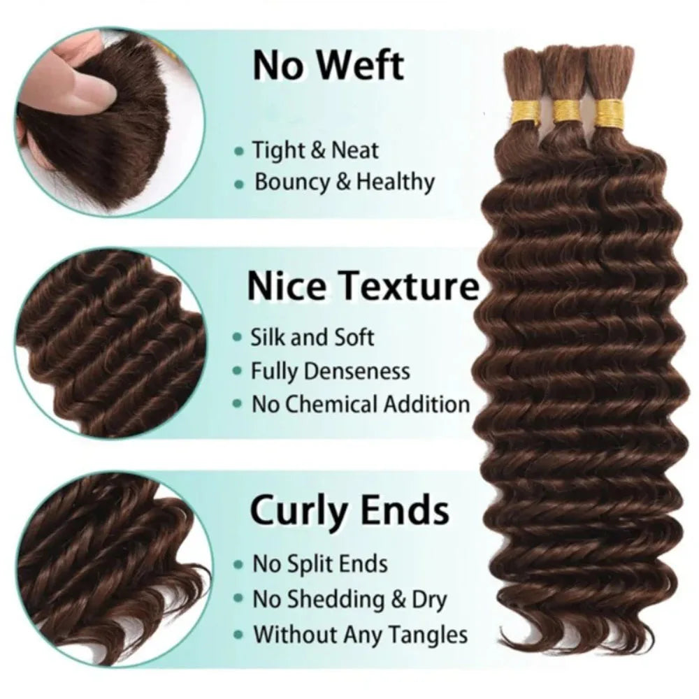 Deep Wave Human Hair Bulk for Braiding 2 Bundles