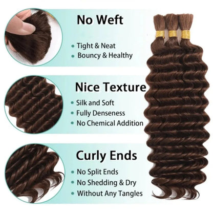 Deep Wave Human Hair Bulk for Braiding 2 Bundles