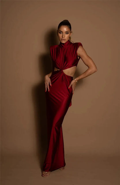 Hollow Out Turtleneck Maxi Dress for Women