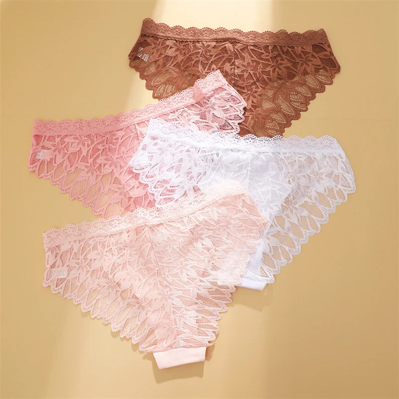 Lace Hollow Out Low-Waist Floral Briefs for Women
