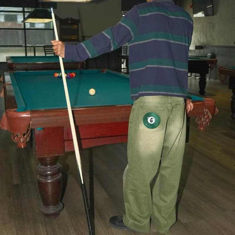 Matcha Green Denim Jeans with Embroidery