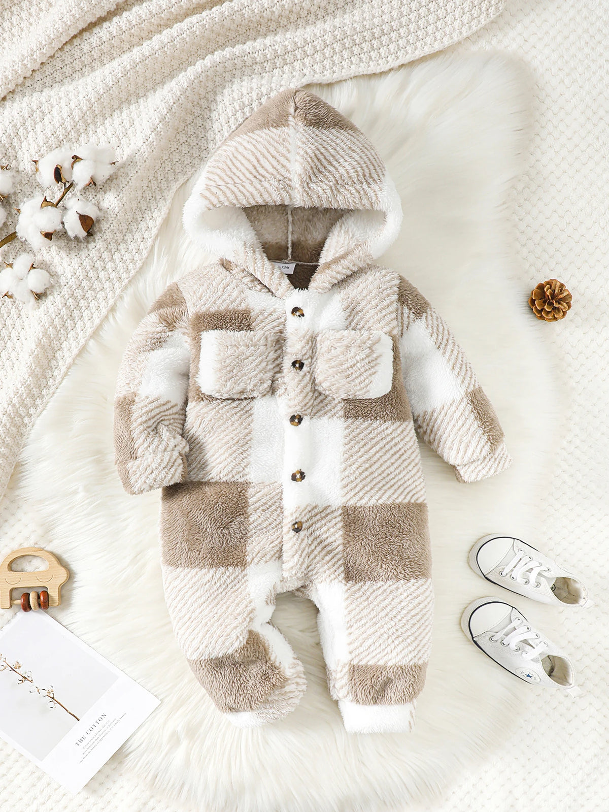 Plaid Hooded Romper for Baby Boys and Girls