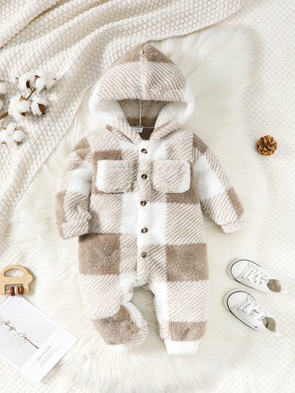 Plaid Hooded Romper for Baby Boys and Girls
