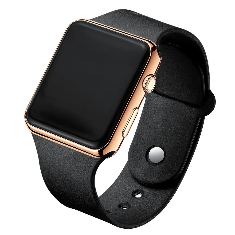 Digital LED Watch for Men Women Black Rubber Strap