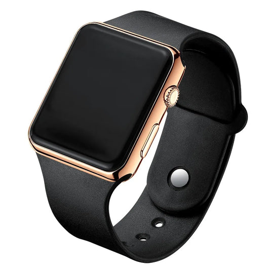 Digital LED Watch for Men Women Black Rubber Strap