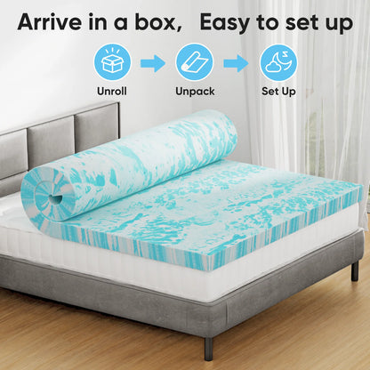 JHK Queen Size Memory Foam Mattress Topper Cooling Gel