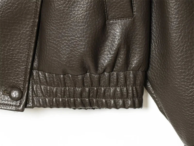 Black Long Sleeve Faux Leather Motorcycle Jacket