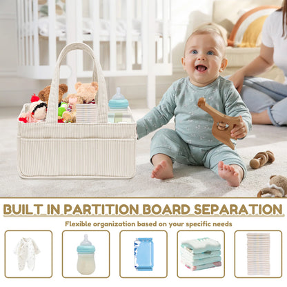 Baby Diaper Caddy Organizer Corduroy Beige Tote