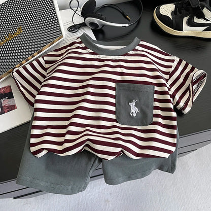 Cotton Striped T-Shirt and Shorts Set for Kids