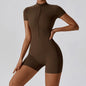 Summer Zipper Short Sleeve Yoga Bodysuit for Women