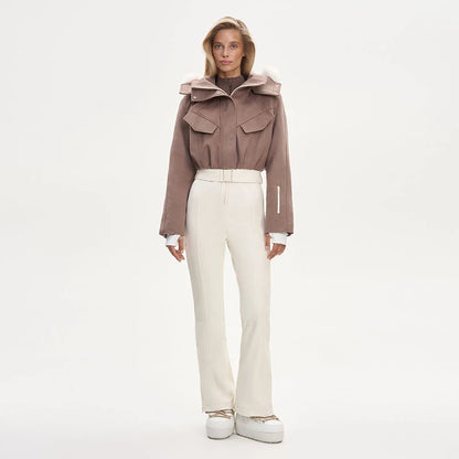 Hooded One-Piece Ski Jumpsuit for Women Windproof Outwear