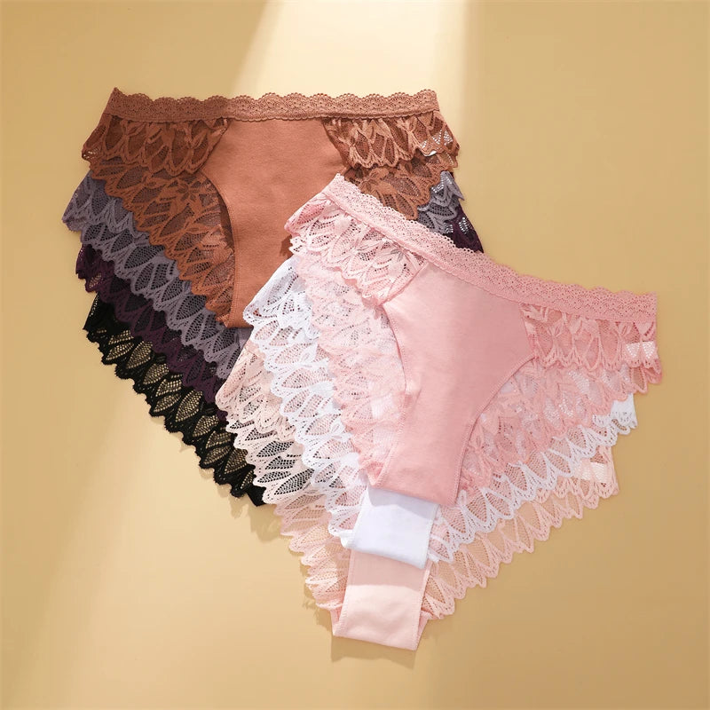 Lace Hollow Out Low-Waist Floral Briefs for Women