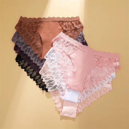 Lace Hollow Out Low-Waist Floral Briefs for Women