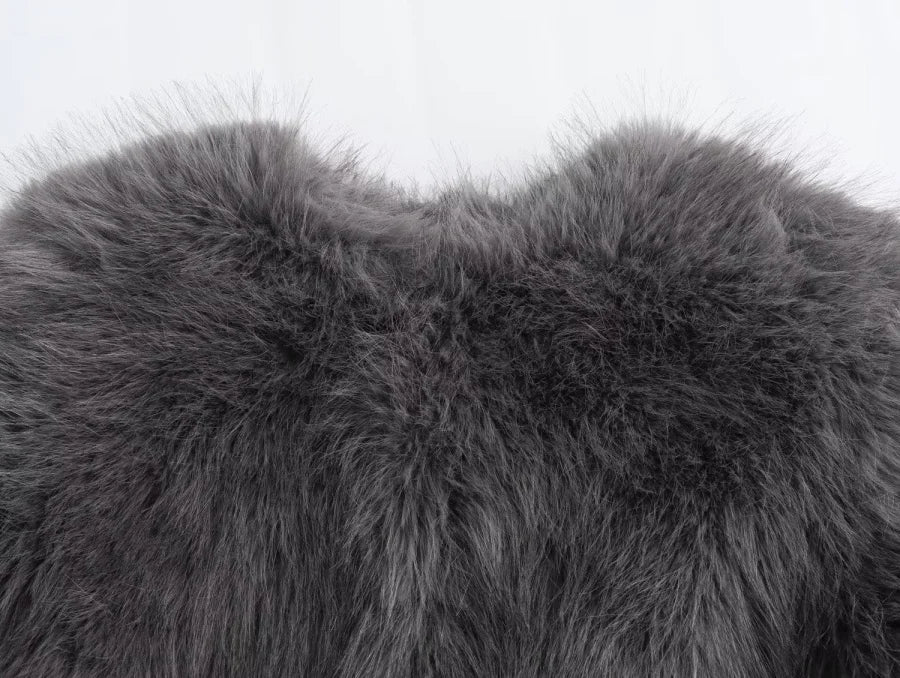 Women's Faux Fur Round Neck Short Jacket