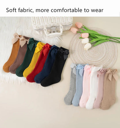 Knee High Cotton Baby Socks with Big Bow