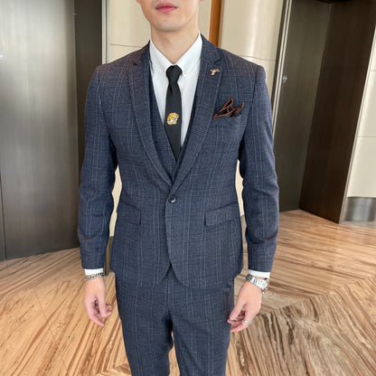 Modified Plaid Three-Piece Suit for Men