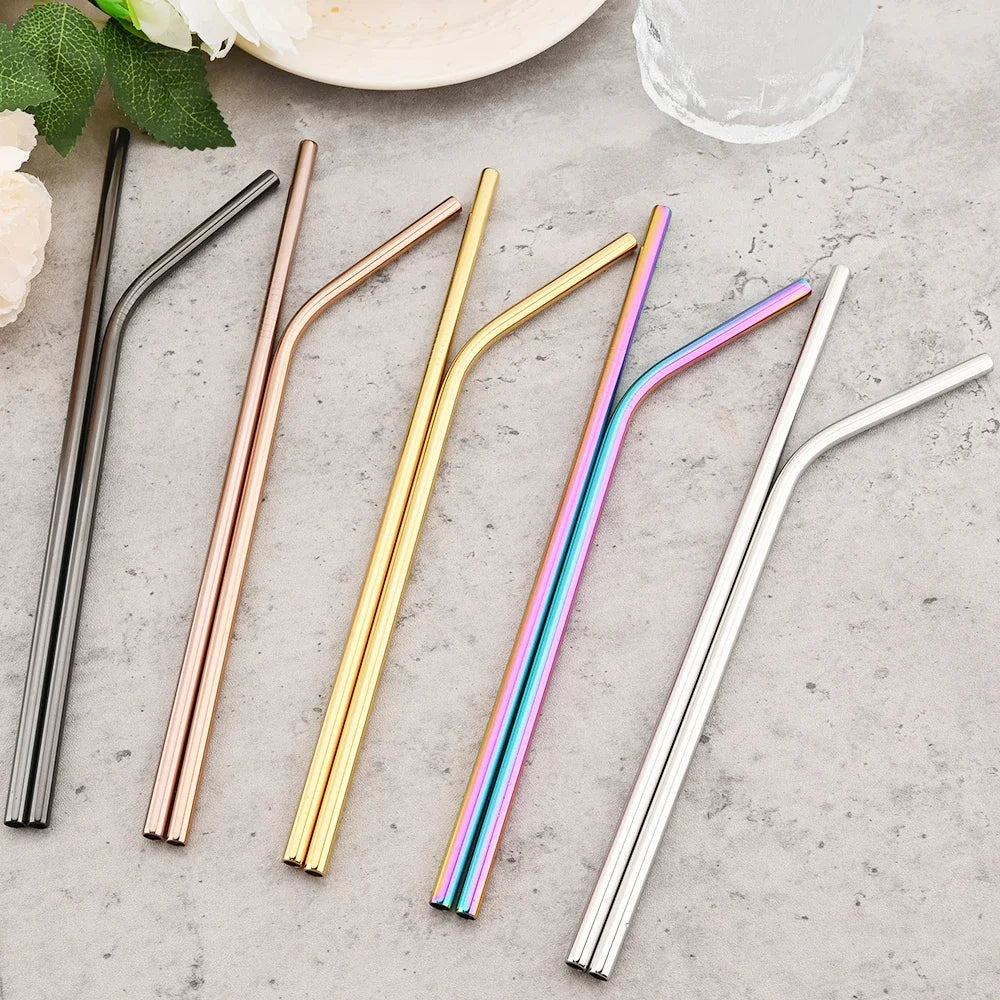 8pcs Colorful Reusable Stainless Steel Drinking Straws