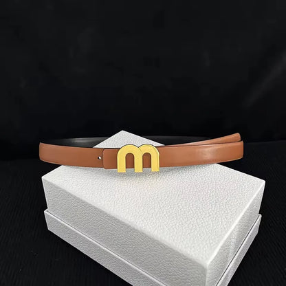 Thin 2.5cm Cowhide Leather Waist Belt for Women