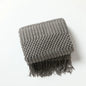 Khaki Knitted Acrylic Blanket with Tassels