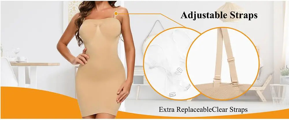 Strapless Shapewear Slip for Women Tummy Control Black Beige White
