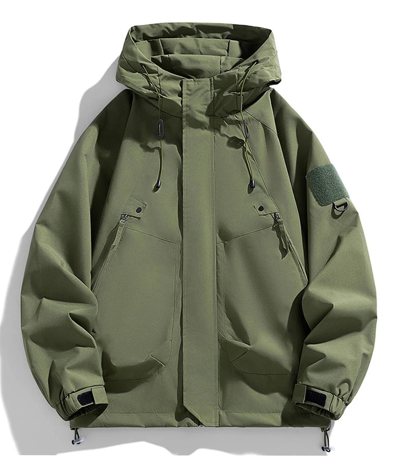 Men's Hooded Waterproof Jacket Black Softshell Camping