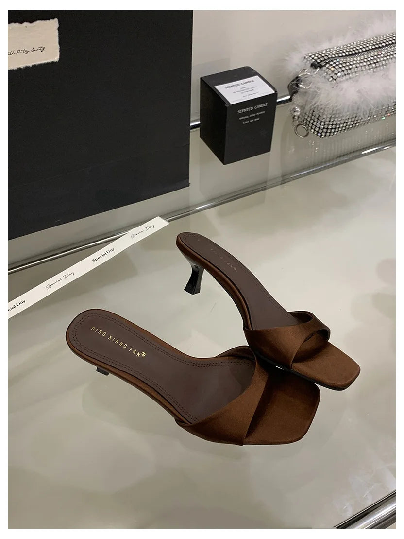 Thin High Heels Open Toe Slides Women Patent Leather Sandals