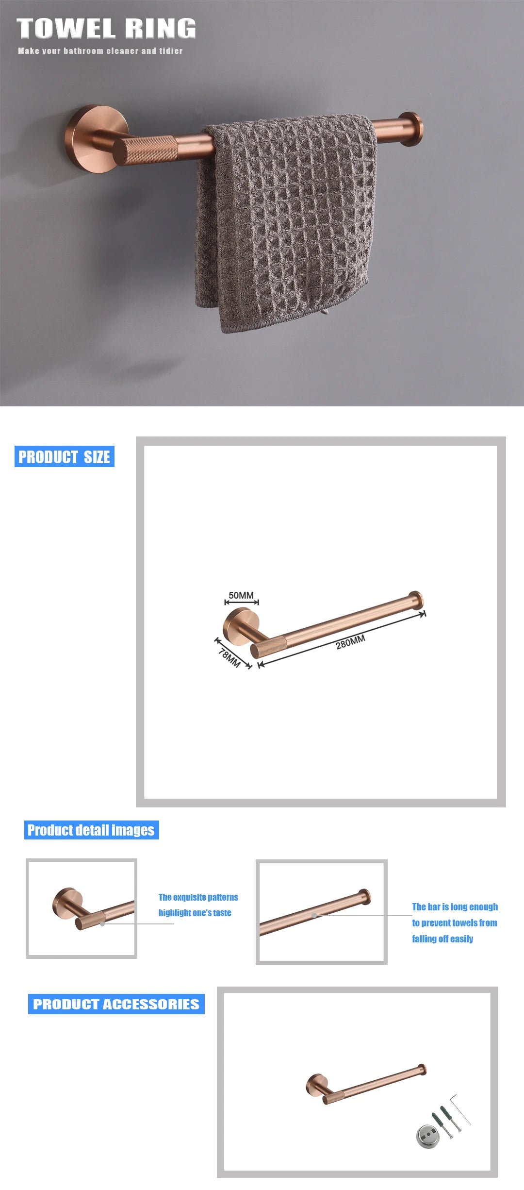 Brushed Rose Gold Metal Bath Hardware Set