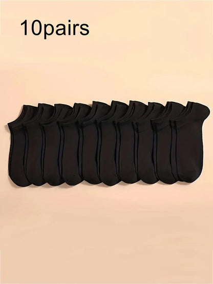 Men's Casual Black Crew Socks - 10 Pairs Polyester