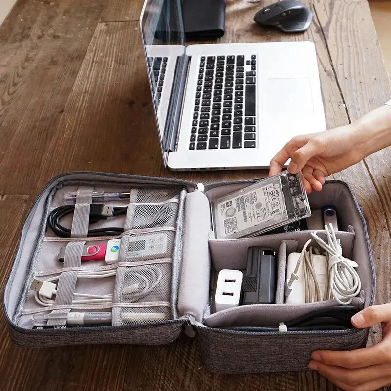 Leather Cable Storage Bag Waterproof Organizer