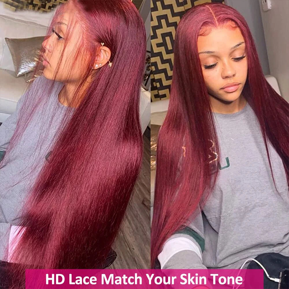 34 Inch Burgundy Lace Front Wig Human Hair Body Wave