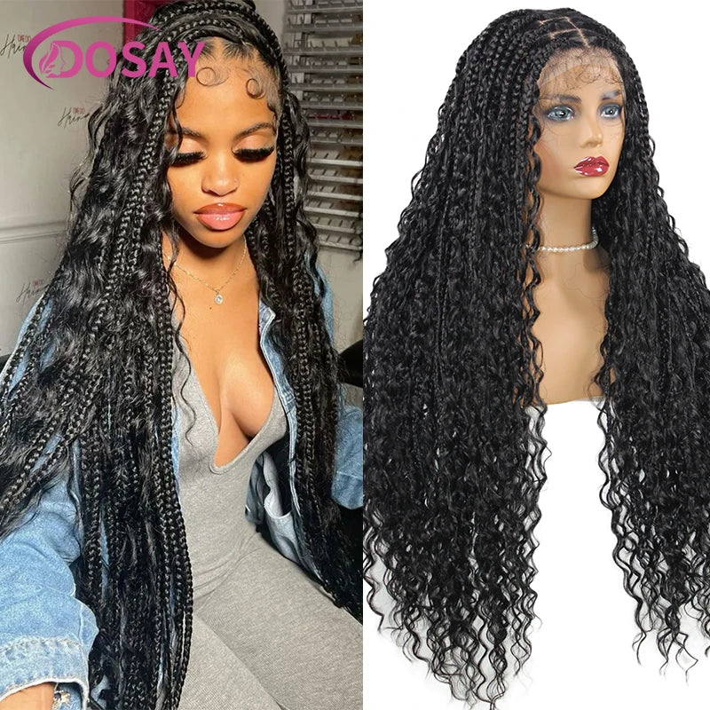 Boho Box Braided Curly Hair Full Lace Wig Burgundy